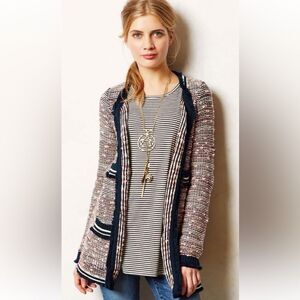 Anthropologie Moth Grafton Marled Jacket Open Cardigan Pink Blue Size XL
